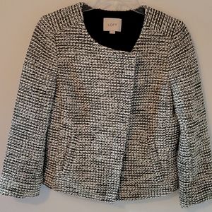 Loft Black & White Zipper Lined Blazer, Size 8 Petite